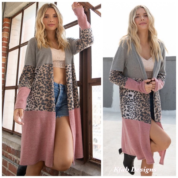 💗NEW! Leopard Soft Longline Color Block Cardigan! - Picture 2 of 9